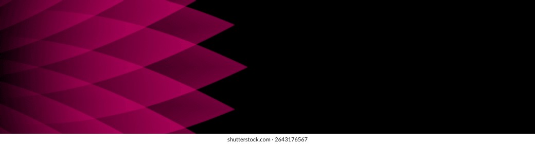 Black abstract banner with pink triangular and rhombic pattern, abstract flower shape