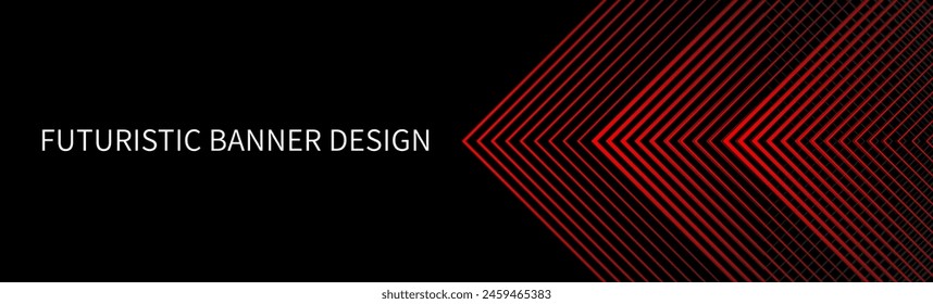 Black abstract banner with red triangular pattern, modern geometric texture, diagonal rays and angles. Background template	