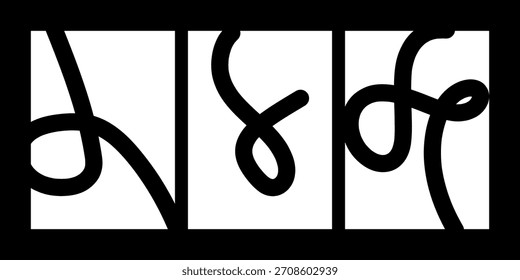 Banner abstrato preto conjunto com linha curvilínea rabiscar padrões e elementos de arte de linha de onda dinâmica para aplicações de fundo gráfico moderno decorativo criativo