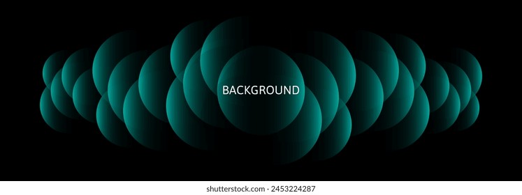 Black abstract banner with teal green gradient bubbles. Background template