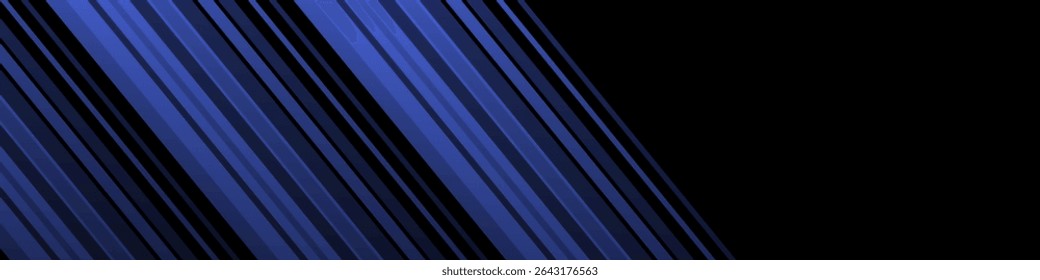 Black abstract banner with thin blue stripes, overlay gradient pattern, futuristic design	