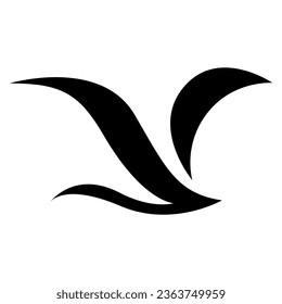 Black Abstract Bird Icon with Soft Wings on a White Background