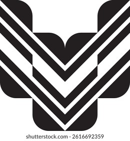 A black, abstract bird with stripes vector logo