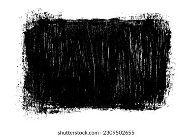 Black abstract brush strokes. Ink stain isolated on white background. Grainy textured design elements. Vector illustration, eps 10.