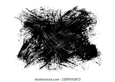 Black abstract brush strokes. Ink stain isolated on white background. Grainy textured design elements. Vector illustration, eps 10.