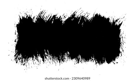 Black abstract brush strokes. Ink stain isolated on white background. Grainy textured design elements. Vector illustration, eps 10.