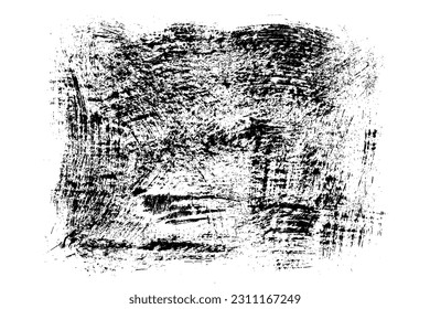 Black abstract brush strokes. Ink stain isolated on white background. Grainy textured design elements. Vector illustration, eps 10.