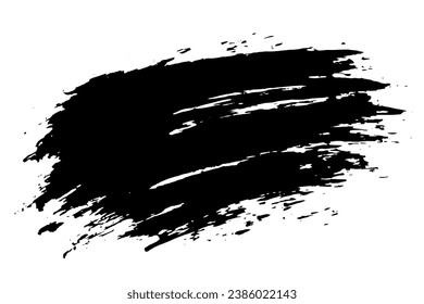 Black abstract brush strokes. Ink stain isolated on white background. Grainy textured design elements. Vector illustration, eps 10.