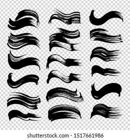 Black abstract brushstrokes set isolated on imitation transparent background