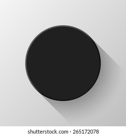 Black abstract circle badge, blank button template with flat designed shadow and light background for user interfaces, UI, applications and apps. Vector illustration.