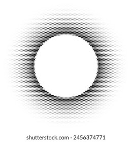 Black abstract circle frame with halftone dots. Vector emblem design element isolated on white background. Round border with dots texture