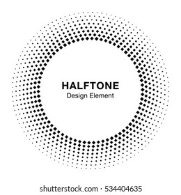 Black Abstract Circle Frame Halftone Dots Logo Design Element for medical treatment, cosmetic. Circle Border Icon halftone square dot vector elements. Halftone circle emblem, vector illustration.