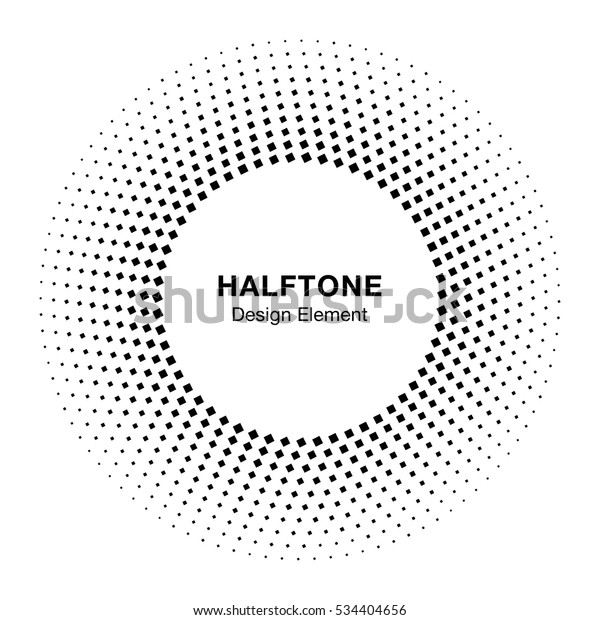 Black Abstract Circle Frame Halftone Dots\
Logo Design Element for medical treatment, cosmetic. Circle Border\
Icon halftone square dot vector elements. Halftone circle emblem.\
Vector illustration