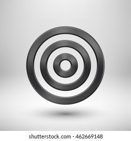 Black Abstract circle geometric badge, technology perforated button template with metal texture, chrome, silver, steel and realistic shadow for logo, design concepts, apps. Vector illustration.