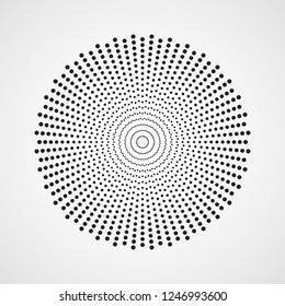 Black abstract circle with halftone dots effect. Vector illustration. Round icon with the use halftone dots texture.
