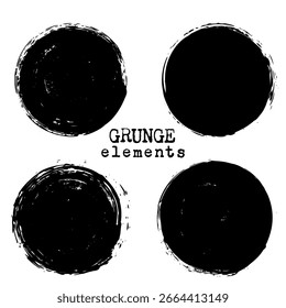 Marcas de tinta de círculo abstrato preto com textura isolada no plano de fundo branco