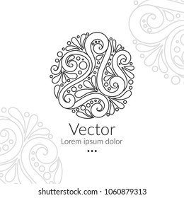 Black abstract circle ornament pattern. Detailed illustration. Can be used for jewelry, beauty and fashion industry. Elegant. Great for logo, monogram, invitation, flyer, menu or any desired idea.