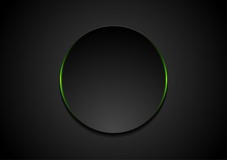 Black Abstract Circle Shape With Green Glowing Light Tech Background. Vector Neon Corporate Design