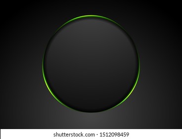 Black Abstract Circle Shape With Green Glowing Light Tech Background. Vector Neon Corporate Design