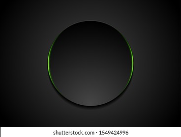 Black abstract circle shape and green glowing light tech background  Vector neon corporate design