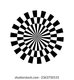 Ícono de ilusión óptica con forma de círculo abstracto negro sobre fondo blanco