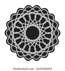 Black abstract circular floral mandala vector art and illustration design. 