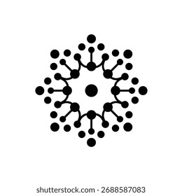 Black abstract circular pattern of connected dots and lines on a white background.