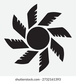 Black abstract circular shape with eight pointed petal like elements vector