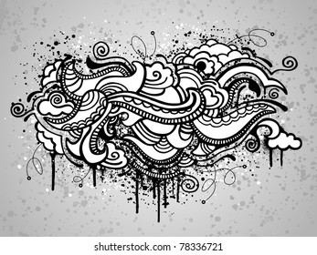 Black Abstract Cloud Drawing With Spray Paint Splatter