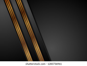 Black abstract corporate background with bronze lines. Vector design