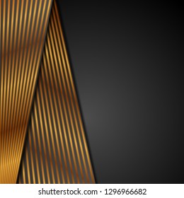 Black abstract corporate background with bronze lines. Vector design