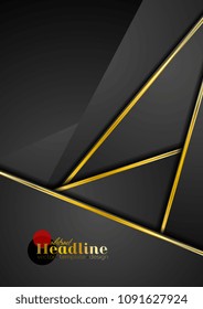 Black abstract corporate background with golden stripes. Vector modern design