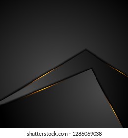 Black abstract corporate background with orange glowing light. Vector design