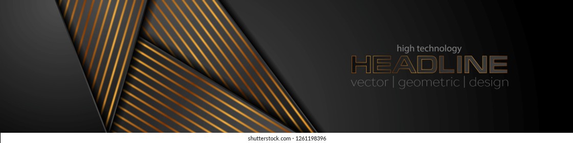 Black abstract corporate banner and bronze lines  Vector background