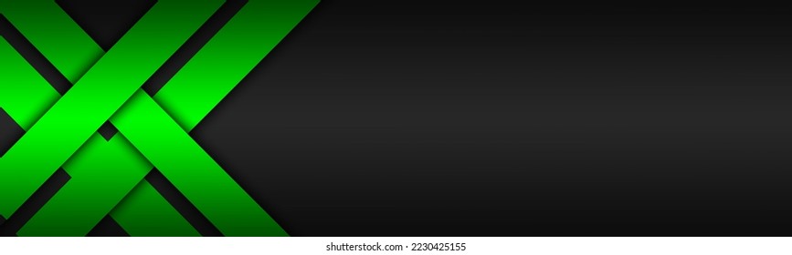 Fondo de diseño corporativo abstracto negro con franjas verdes sobrepuestas. Cabecera de tecnología con espacio libre para el texto. Banner de ilustración de vector