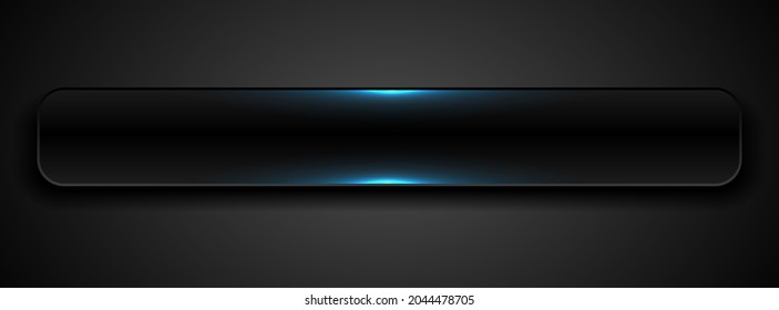 Black abstract corporate frame banner with blue glowing light. Vector background