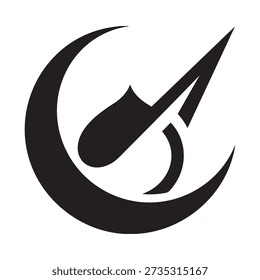 Black abstract crescent moon shape with sharp pointed element curve
