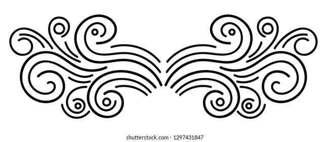 Black abstract curly element for design, swirl, curl. Divider, frame isolated on white background. Vector illustration.  