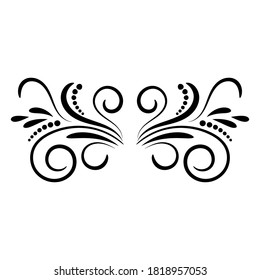 Schwarzes abstraktes, lockiges Element für Design, Wirl, Curl. Divider, Rahmen einzeln auf weißem Hintergrund. Vektorgrafik.   