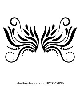 Black abstract curly element for design, swirl, curl. Divider, frame isolated on white background. Vector illustration.   