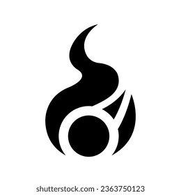 Black Abstract Curvy Fire Shaped Icon on a White Background