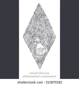Black abstract design with alchemical jar on a white background. Painted by hand and can be used to print T-shirts or any other surface as well as a tattoo. 