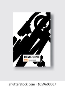 Black abstract design. Ink paint on brochure, Monochrome element isolated on white. Grunge banner paints. Simple composition. Liquid ink. Background for banner, card, poster, identity,web design.