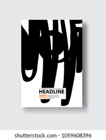 Black abstract design. Ink paint on brochure, Monochrome element isolated on white. Grunge banner paints. Simple composition. Liquid ink. Background for banner, card, poster, identity,web design.