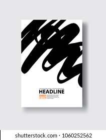 Black abstract design. Ink paint on brochure, Monochrome element isolated on white. Grunge banner paints. Simple composition. Liquid ink. Background for banner, card, poster, identity,web design.