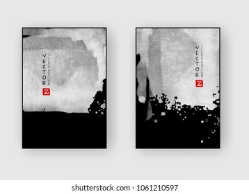 Black abstract design. Ink paint on brochure, Monochrome element isolated on white. Grunge banner paints. Simple composition. Liquid ink. Background for banner, card, poster, identity,web design.