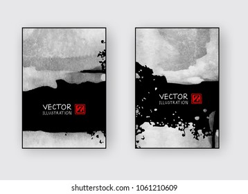 Black abstract design. Ink paint on brochure, Monochrome element isolated on white. Grunge banner paints. Simple composition. Liquid ink. Background for banner, card, poster, identity,web design.