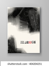 Schwarzes abstraktes Design. Tinte auf Broschüre, einfarbiges Element einzeln auf Weiß. farbige Grunge-Banner-Farben. Einfache Komposition. Flüssigkeitsfarbe. Hintergrund für Banner, Karte, Poster, Identität, Web-Design.