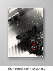 Black abstract design. Ink paint on brochure, Monochrome element isolated on white. Grunge banner paints. Simple composition. Liquid ink. Background for banner, card, poster, identity,web design.