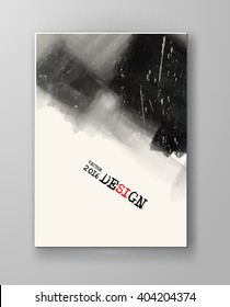 Black abstract design. Ink paint on brochure, Monochrome element isolated on white. Grunge banner paints. Simple composition. Liquid ink. Background for banner, card, poster, identity,web design.